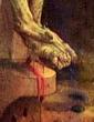 Jesus's withered feet nailed to cross