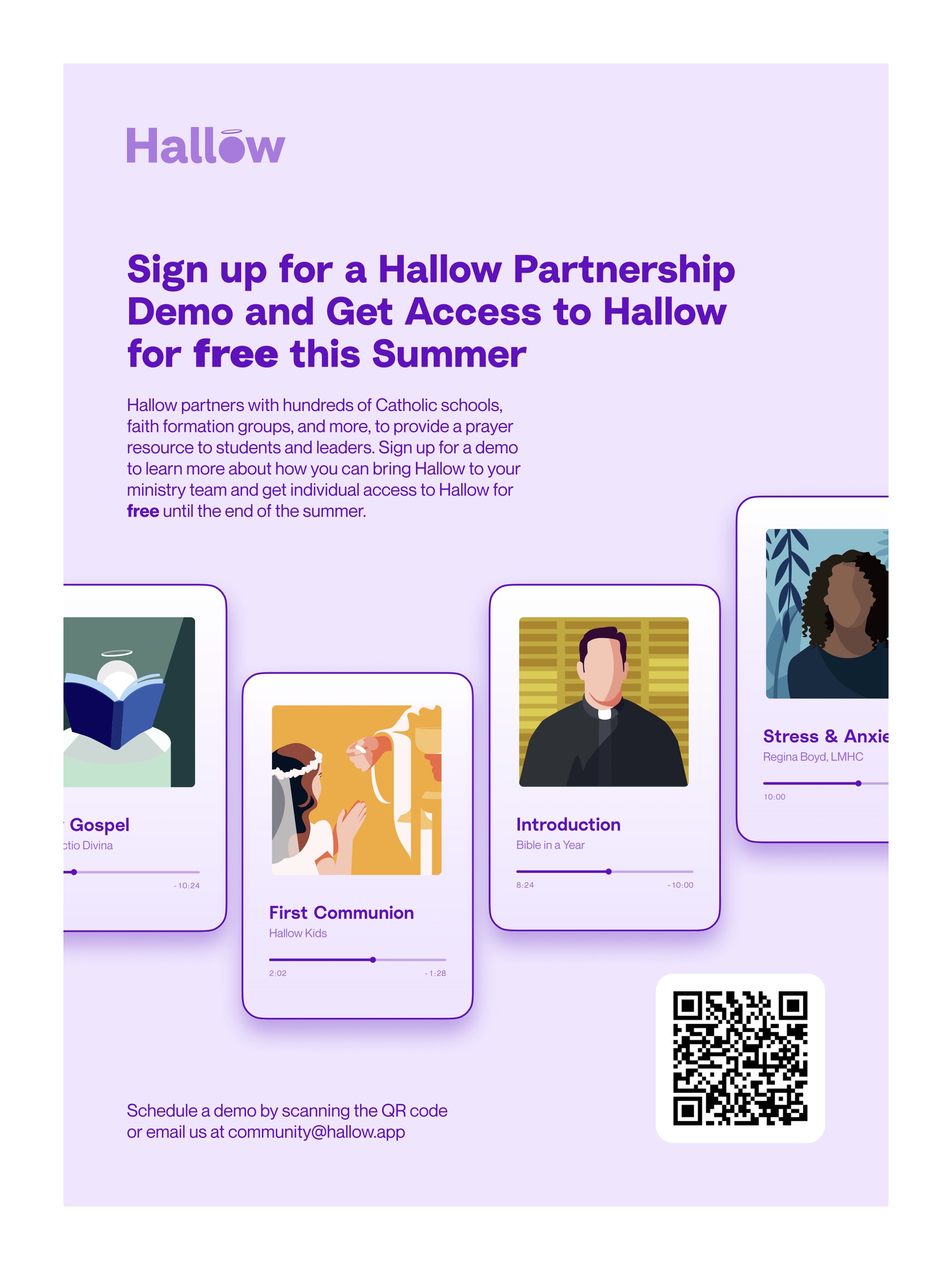 Flyer for Free summer access to to Hallow app