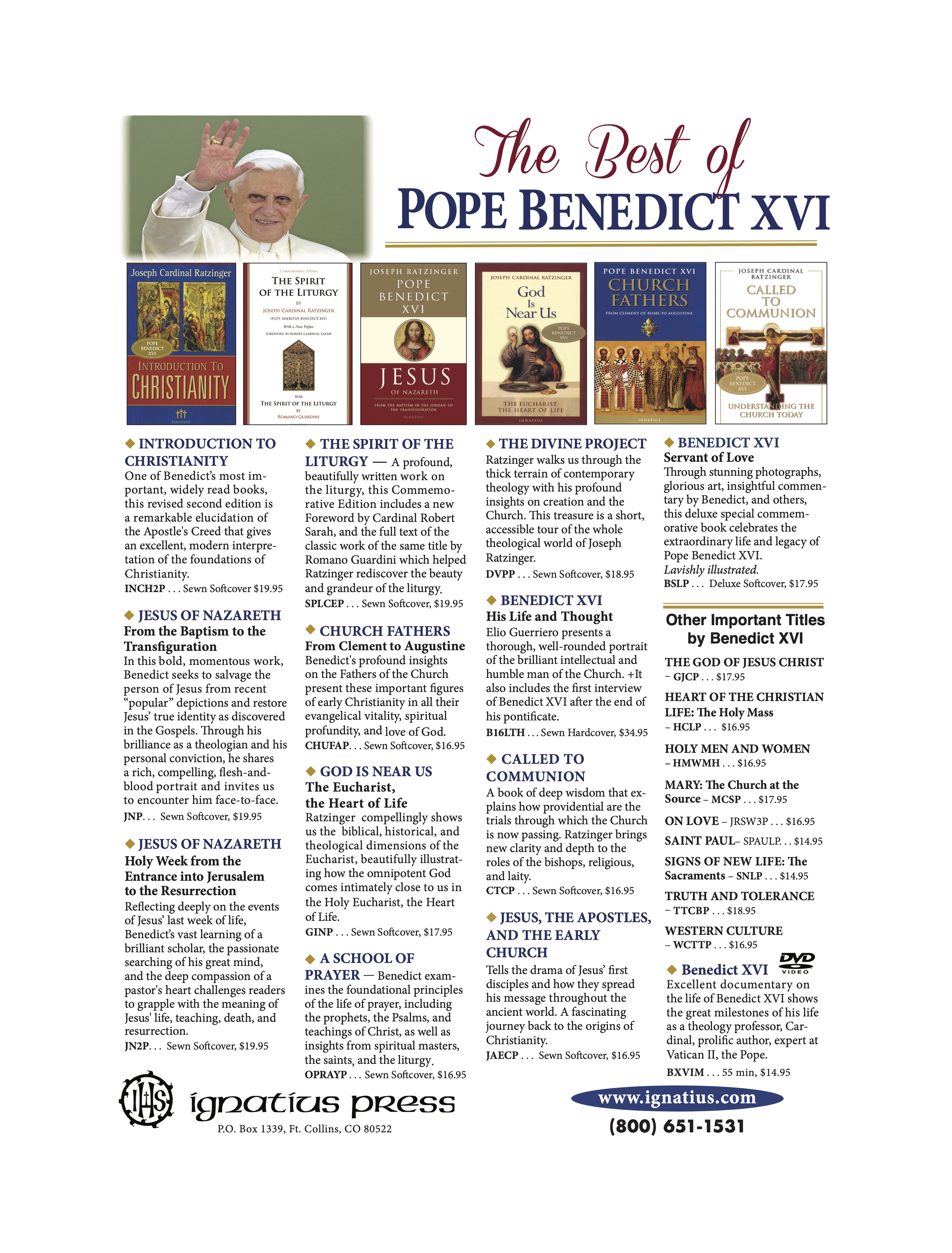 Listing of Ignatius Press books by Pope Benedict XVI