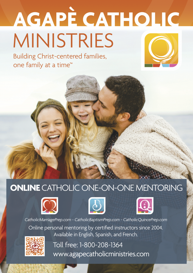 Advertisement for Agape Catholic Ministries for Families.