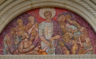 Mural of apostle feeding the crowd