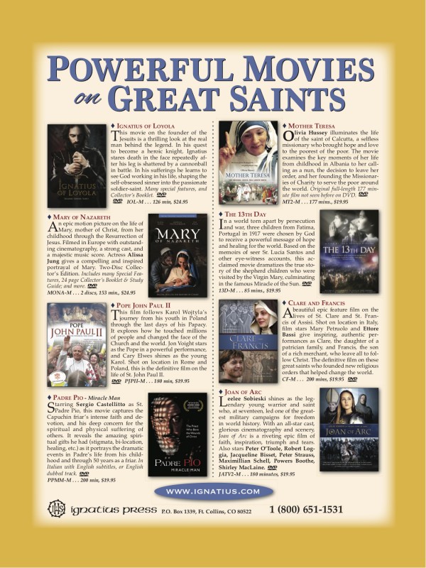ad of saints movies by ignatius press