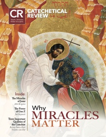 Cover of Catechetical Review April 2023 issue, Icon of Jesus raising people from the dead